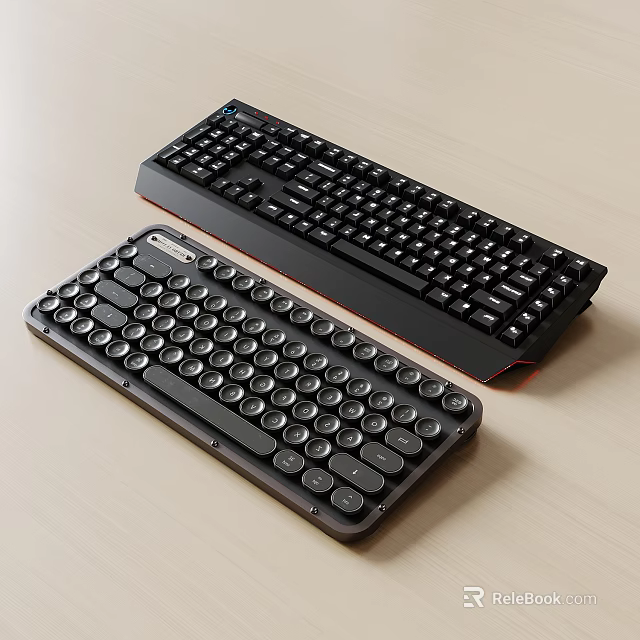 Modern Mechanical And Vintage Retro Design Keyboards With Round Keys Layout 3d model 