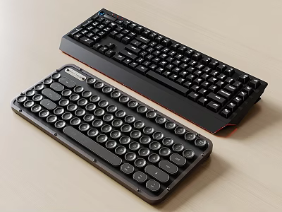 Modern Mechanical And Vintage Retro Design Keyboards With Round Keys Layout 3d model