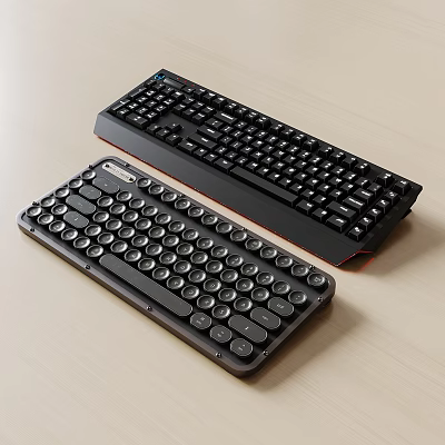 Modern Mechanical And Vintage Retro Design Keyboards With Round Keys Layout 3d model