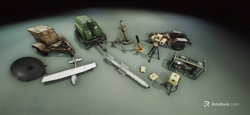 Different Military Weapons Collection With Missiles Drones Artillery Radar And Equipment 3d model 