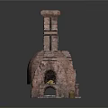 Traditional Brick Oven With Chimney Arch Opening Wood Logs And Small Container