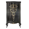 Black Chest of Drawers with Gold Ornate Patterns and Curved Legs Design