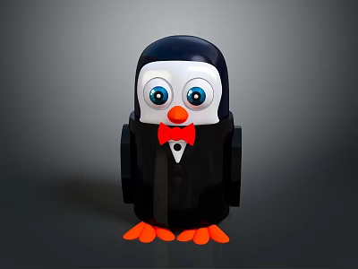 Cute Penguin Toy with Black Body White Face Red Bow Tie and Orange Feet 3d model