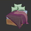 Modern Single Bed Wooden Bed Quilt Pillow Furniture 3d model