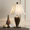 Elegant Table Lamp With Dark Marble Base White Fabric Shade And Brown Vase Gold Decor
