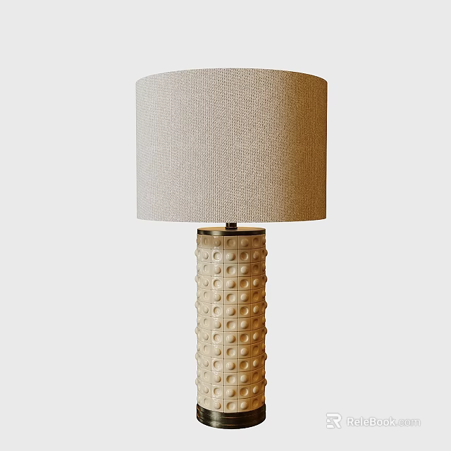 Modern Table Lamp With Beige Fabric Shade And Textured Column With Raised Dots 3d model 