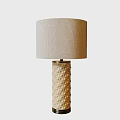 Modern Table Lamp With Beige Fabric Shade And Textured Column With Raised Dots