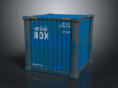 Blue Mini BOX Shipping Container With Identification Numbers And Rustic Details 3d model