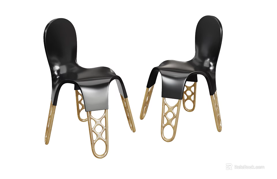 Sleek Modern Black And Gold Leisure Chairs With Artistic Geometric Cutout Legs Design 3d model 