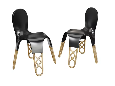 Sleek Modern Black And Gold Leisure Chairs With Artistic Geometric Cutout Legs Design 3d model