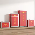 Public Facility Red Voting Boxes in Different Sizes with Golden Logos 3d model