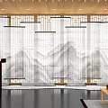 Traditional Chinese Banquet Hall Interior Design With Mountain Landscape Screen And Wooden Decor