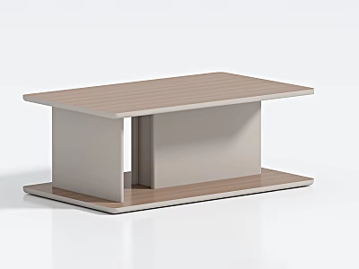 Modern Coffee Table With Wooden Top And Rectangular Lower Shelf Design 3d model