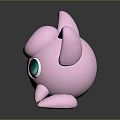 Cute Pink Cartoon Creature Character with Large Green Eyes Black Ears and Open Mouth