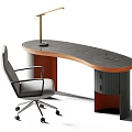 Modern Desk Design With Orange And Gray Chair Dot Pattern Wall Decor And Table Lamp