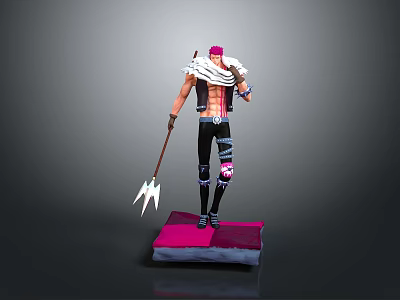 3D Character Model With Pink Hair Black Outfit And Spiked Weapon On Pink Platform 3d model