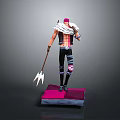 3D Character Model With Pink Hair Black Outfit And Spiked Weapon On Pink Platform