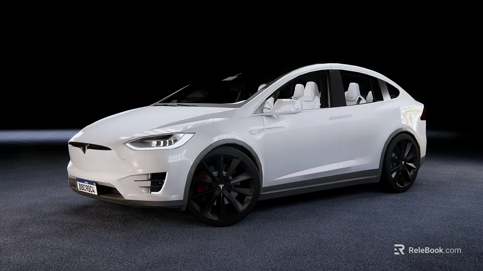 White Tesla SUV With Black Wheels And White Interior Seats Design 3d model 