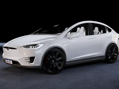 White Tesla SUV With Black Wheels And White Interior Seats Design 3d model