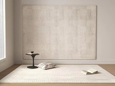 Light Colored Square Rug With Geometric Pattern And Woven Texture In Room Setting 3d model