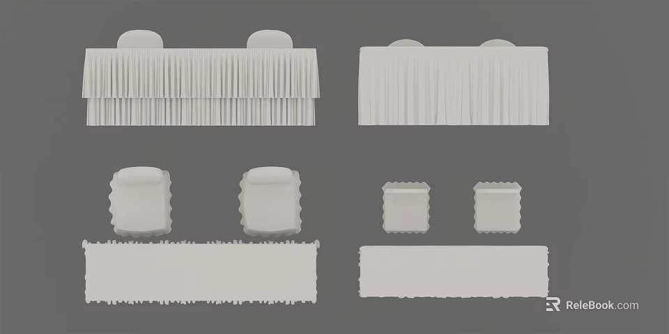 Various Styles of Conference Tables With Tablecloths and Matching Chairs Setup 3d model 