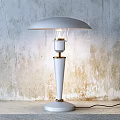 Sleek Black Umbrella Shaped Table Lamp With Conical Metal Base And Concrete Wall Background