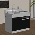 Black Modern Integrated Kitchen Appliance Unit with Sink Faucet and Tool Storage in Modern Kitchen
