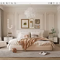 Elegant Classic Bedroom Interior With Wainscoting Walls Chandelier Framed Art Bedside Tables And Rug