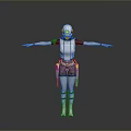 Futuristic Helmeted Robot Character With White Armor Black Accents Standing Pose And Extended Arms