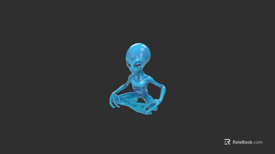 Blue Alien Character 3D Model In Sitting Pose With Big Eyes And Slim Body 3d model 