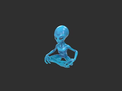 Blue Alien Character 3D Model In Sitting Pose With Big Eyes And Slim Body 3d model
