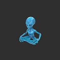 Blue Alien Character 3D Model In Sitting Pose With Big Eyes And Slim Body