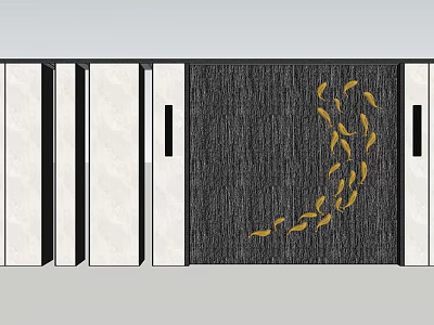 Modern Wall Design With Gray Panel White Accent And Golden Fish Pattern 3d model