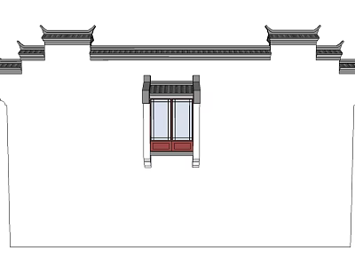 Traditional Chinese Building Exterior Wall with Classic Eaves and Red Wooden Door Design 3d model