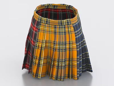 Plaid Pleated Skirt With Multicolor Checkered Patterns 3d model