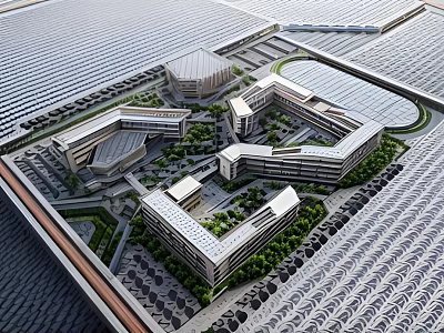 Modern School Buildings Campus Layout With Central Green Spaces And Surrounding Facilities 3d model