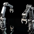 Hardware Tools Silver Mechanical Arms With Metal Clamps On Black Reflective Surface