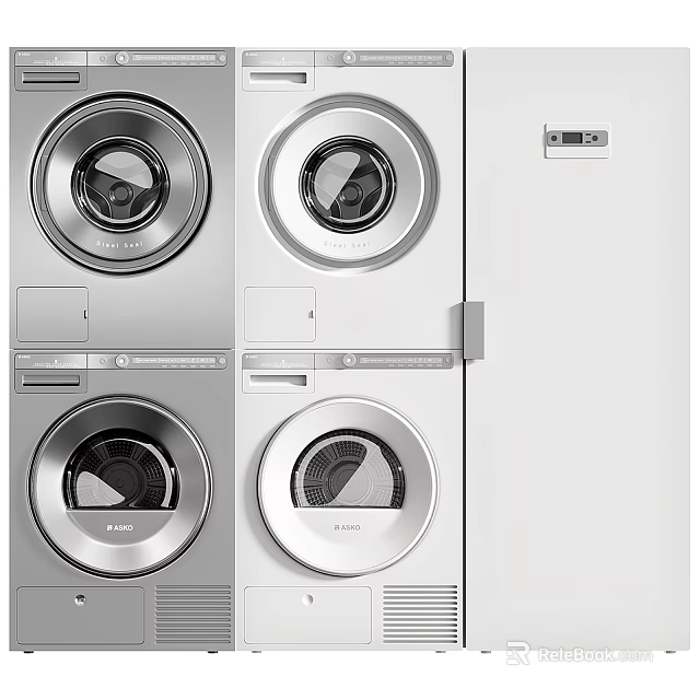 Modern Front Load Washing Machines in Silver and White with Sleek Design Finish 3d model 