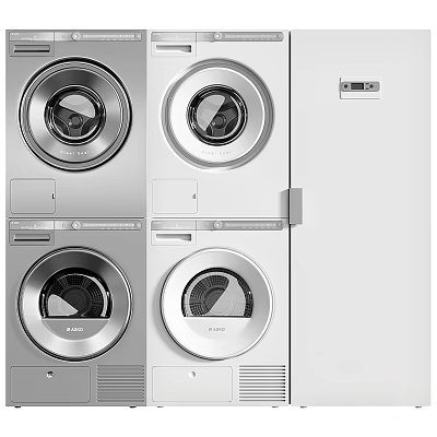 Modern Front Load Washing Machines in Silver and White with Sleek Design Finish 3d model