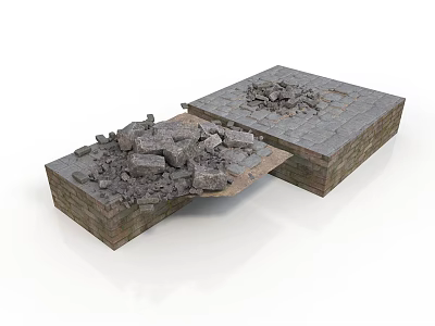 Modern Broken Stone Platform With Damaged Surface And Loose Rubble Pieces 3d model