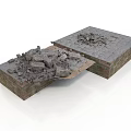 Modern Broken Stone Platform With Damaged Surface And Loose Rubble Pieces 3d model