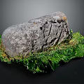 Large Rough Textured Natural Stone Placed on Fresh Green Grass Leaves