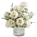 Elegant Decorative Ornament Set with White Flowers Green Leaves in Textured Vase