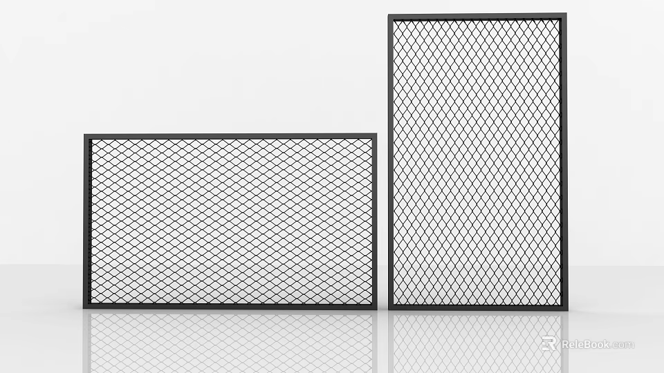 Black Framed Metal Mesh Panels With Diamond Pattern In Horizontal Vertical Placement On Smooth Surface 3d model