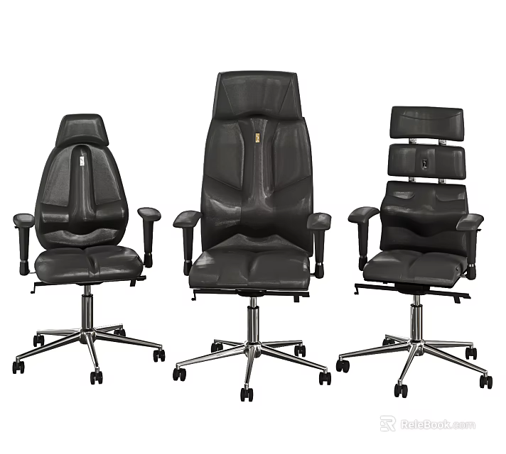 Modern Black Leather Office Chairs with Armrests and Metal Wheel Base 3d model 