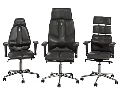 Modern Black Leather Office Chairs with Armrests and Metal Wheel Base 3d model