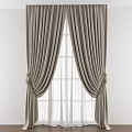 Elegant Gray Curtains With Sheer Panels And Decorative Tiebacks For Windows 3d model
