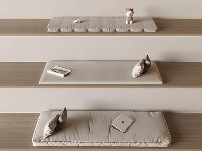 Neutral Toned Cushions With Decorative Items On Shelves 3d model