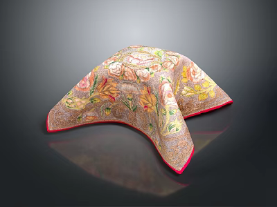 Vibrant Floral Embroidered Decorative Cloth With Colorful Patterns And Red Trimmed Edges 3d model