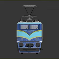 Detailed Blue White Electric Train Model With Yellow Stripes Number 8075 On Dark Reflective Surface